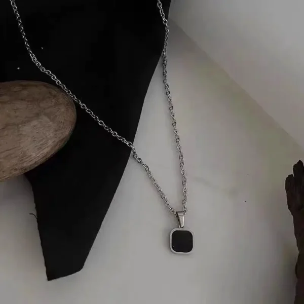Black Stone Silver Unisex Pendant - Image 2